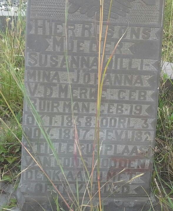 MERWE Susanna Willemina Johanna, van der nee BUIRMAN 1858-1897