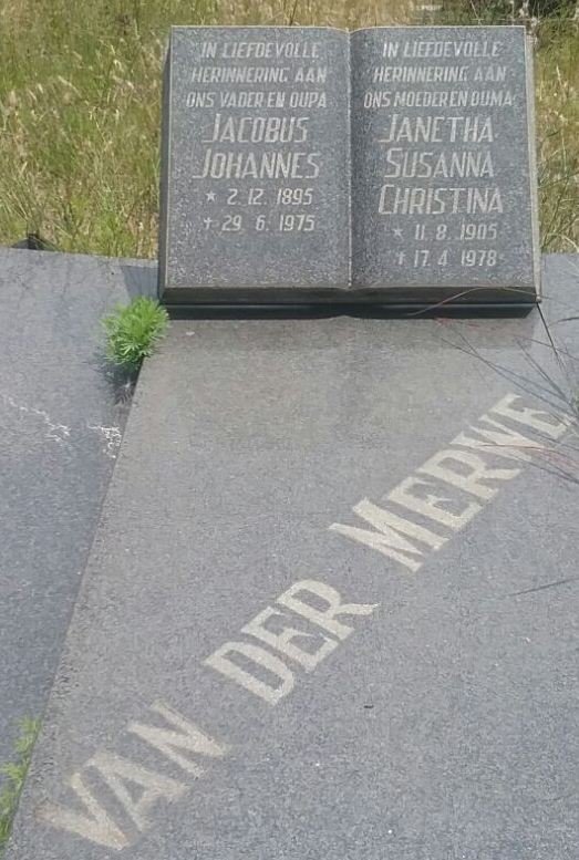 MERWE Jacobus Johannes, van der 1895-1975 &amp; Janetha Susanna Christina 1905-1978