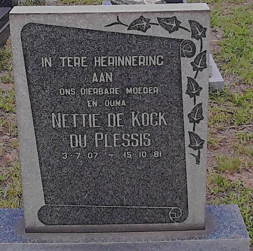 PLESSIS  Nettie, du DE KOCK 1907-1981