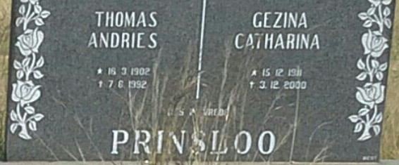 PRINSLOO Thomas Andries 1902-1992 &amp; Gezina Catharina 1911-2000