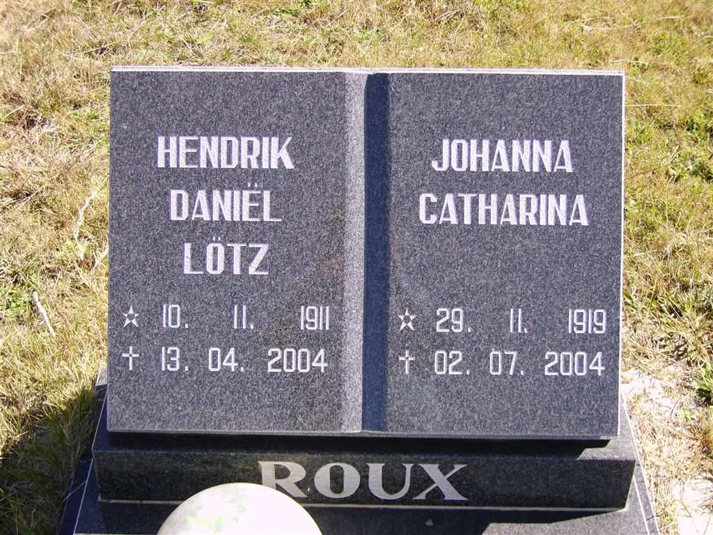 ROUX Hendrik Daniel Lotz 1911-2004 & Johanna Catharina 1919-2004
