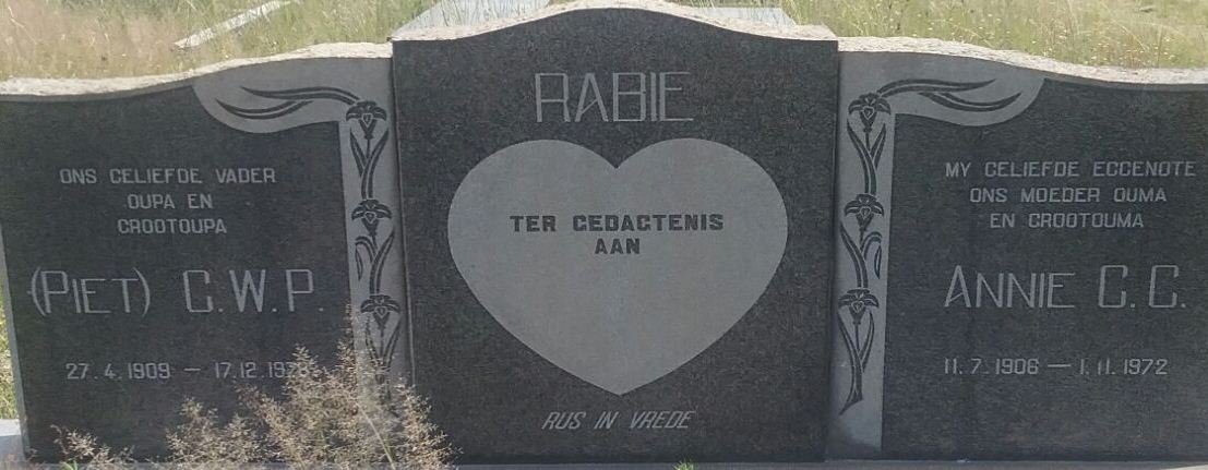 RABIE C.W.P. 1909-19?? &amp; Annie C.C. 1906-1972