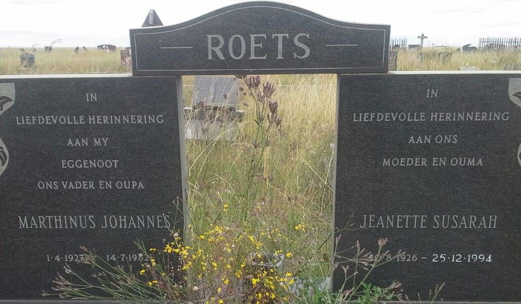 ROETS Marthinus Johannes 1927-1982 &amp; Jeanette Susarah 1926-1994