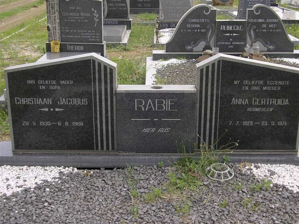 RABIE Christiaan Jacobus 1930-1986 &amp; Anna Gertruida VERMEULEN 1929-1974