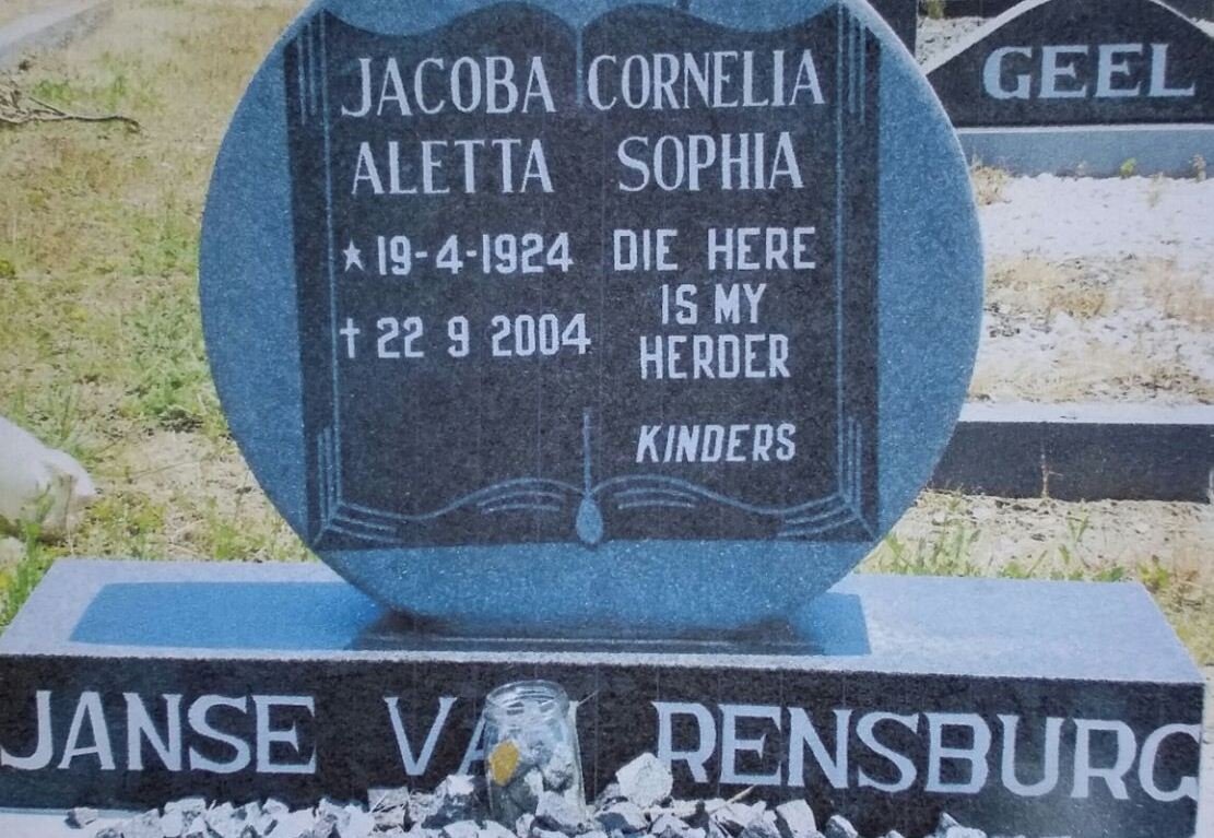 RENSBURG Jacoba Cornelia Aletta Sophia, Janse van 1924-2004