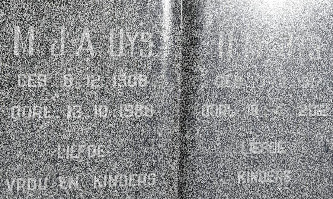 UYS M.J.A. 1908-1988 &amp; H.M. 1917-2012