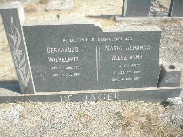 JAGER Gerhardus Wilhelmus, de 1889-1961 &amp; Maria Johanna Wilhelmina VAN AARDT 1909-1991