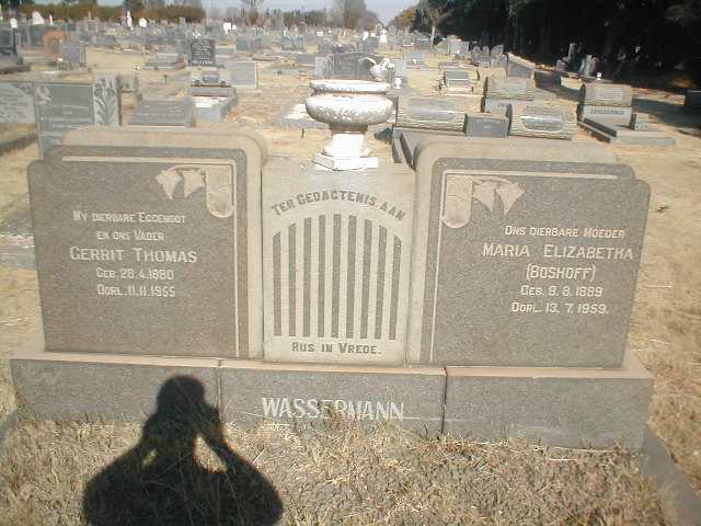 WASSERMANN Gerrit Thomas 1880-1955 &amp; Maria Elizabeth BOSHOFF 1889-1959