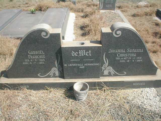 WET Gabriel Francois, de 1904-1963 &amp; Johanna Susanna Christina DE WET 1906-1954