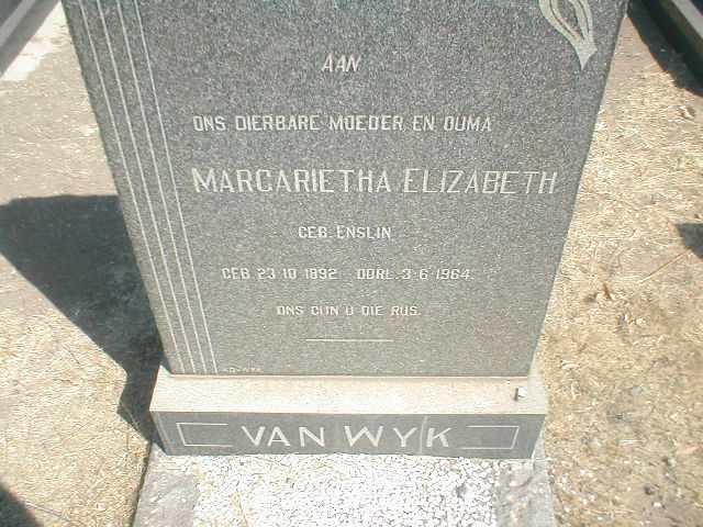 WYK Margarietha Elizabeth, van nee ENSLIN 1892-1964