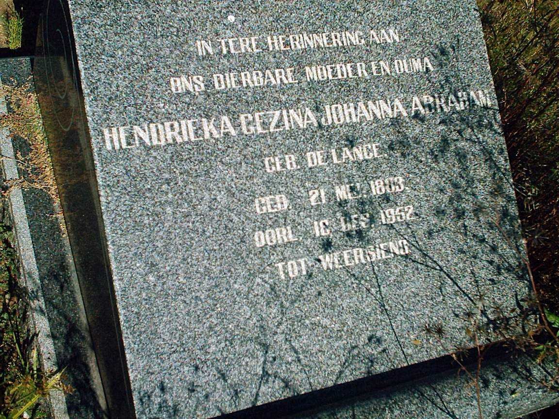 ABRAHAM Hendrieka Gezina Johanna nee DE LANGE 1883-1952