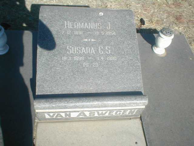 ASWEGEN Hermanus J., van 1891-1954 &amp; Susara C.S. 1898-1980