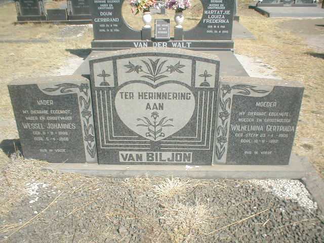 BILJON Wessel Johannes, van 1900-1958 &amp; Wilhelmina Gertruida STEYN 1906-1982