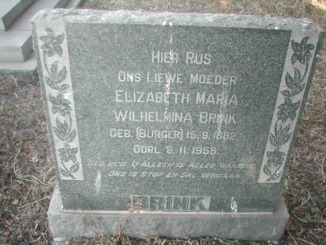 BRINK Elizabeth Maria Wilhelmina geb. BURGER 1882-1958