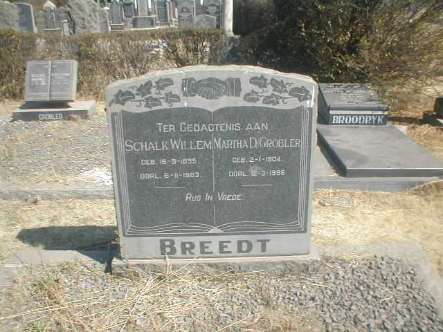 BREEDT Schalk Willem 1895-1963 &amp; Martha D GROBLER 1904-1986