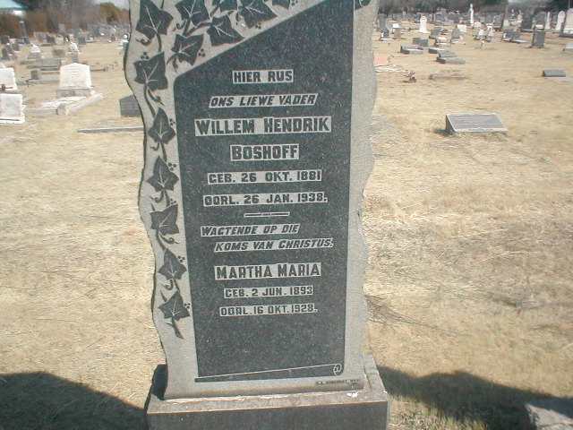 BOSHOFF Willem Hendrik 1881-1938 &amp; Martha Maria 1893-1928