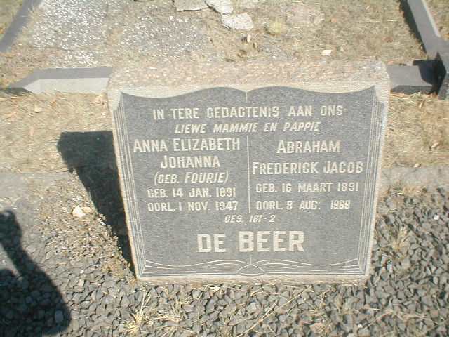 BEER Abraham Frederick Jacob, de 1891-1969 &amp; Anna Elizabeth Johanna FOURIE 1891-1947