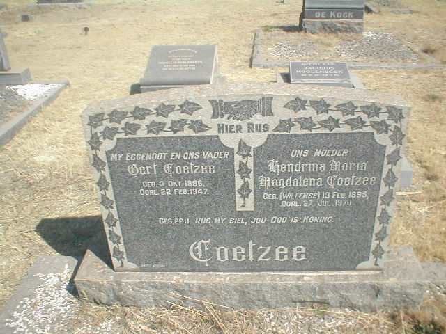 COETZEE Gert 1886-1947 &amp; Hendrina Maria Magdalena WILLEMSE 1895-1970