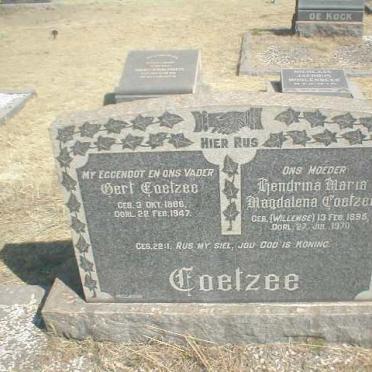 COETZEE Gert 1886-1947 &amp; Hendrina Maria Magdalena WILLEMSE 1895-1970