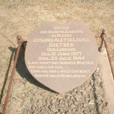 COETZER Johanna Aletta Louisa nee LOMBARD 1907-1944