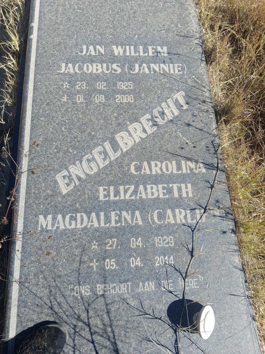 ENGELBRECHT Jan Willem Jacobus 1925-2000 & Carolina Elizabeth Magdalena 1929-2014