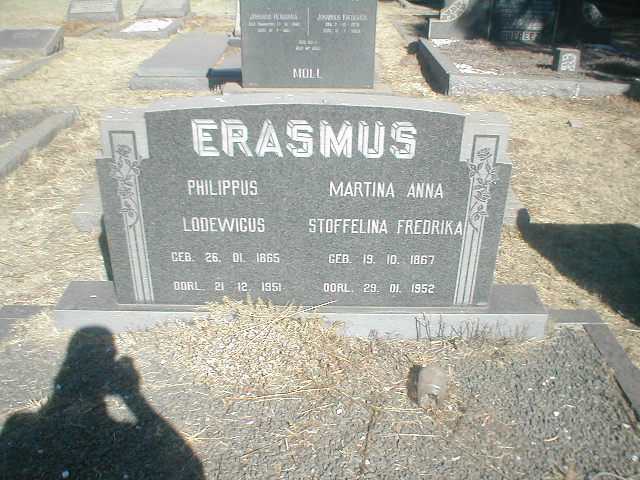 ERASMUS Philippus Lodewicus 1865-1951 &amp; Martina Anna Stoffelina Fredrika 1867-1952