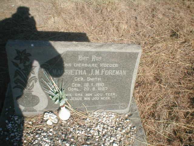 FOREMAN  Margrietha J.M. geb. SMITH 1910-1957