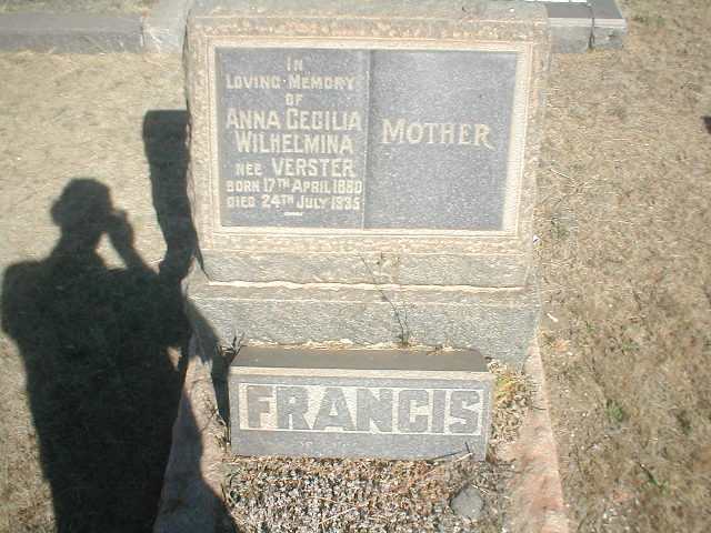 FRANCIS Anna Cecilia Wilhelmina nee VERSTER 1880-1935