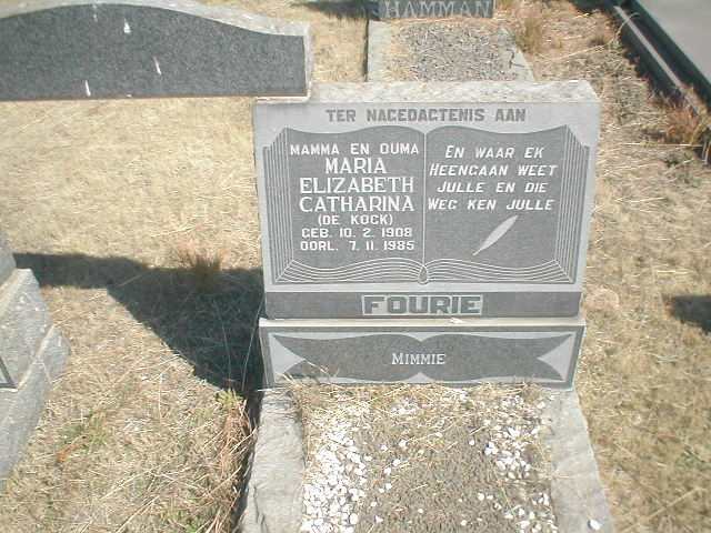 FOURIE Maria Elizabeth Catharina geb. DE KOCK 1908-1985