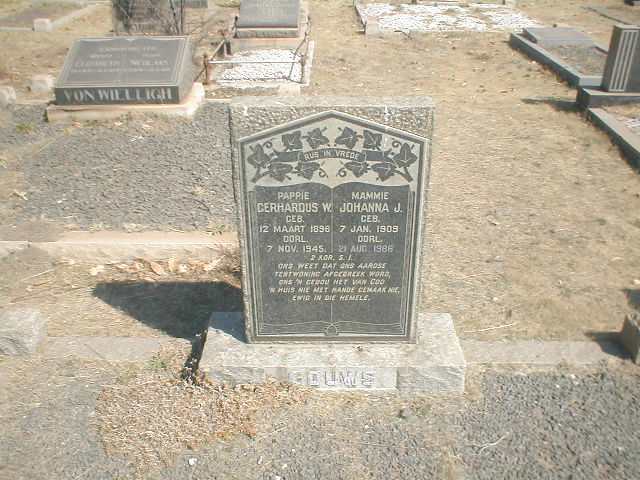 GOUWS Gerhardus W 1896-1945 &amp; Johanna J 1909-1986