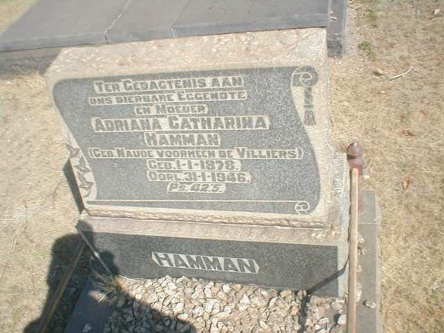 HAMMAN Adriana Catharina nee DE VILLIERS 1878-1946