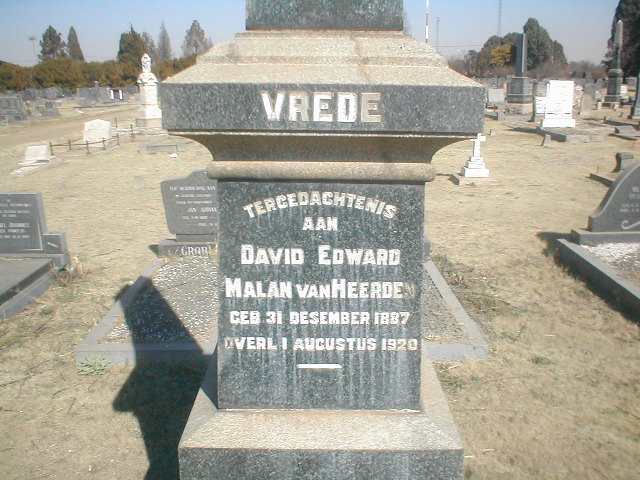 HEERDEN David Edward Malan, van 1887-1920