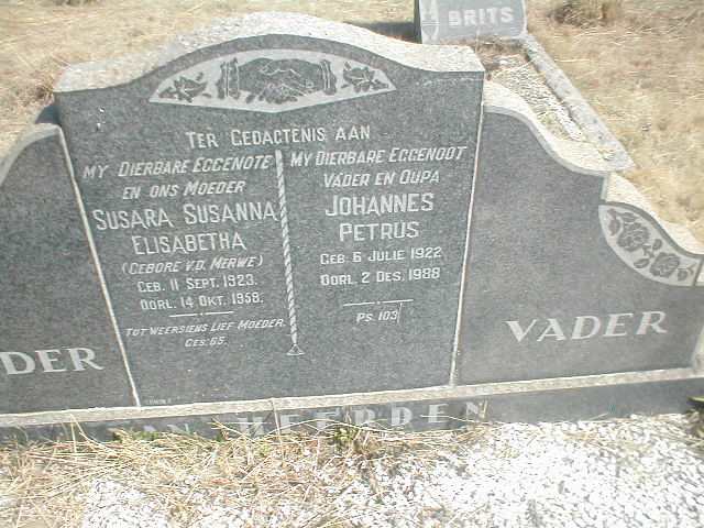 HEERDEN Johannes Petrus, van 1922-1988 &amp; Susara Susanna Elisabetha V.D.MERWE 1923-1958