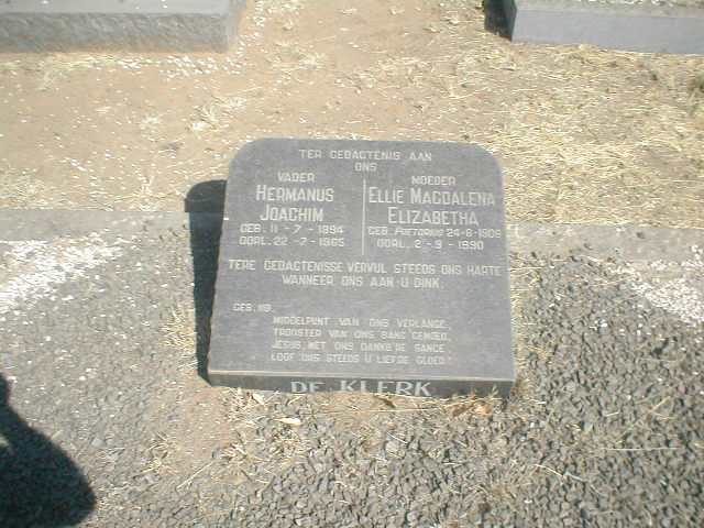 KLERK Hermanus Joachim, de 1894-1965 &amp; Ellie Magdalena Elizabetha PRETORIUS 1906-1990