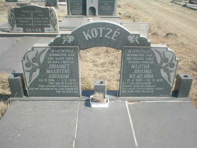 KOTZE Johannes Maartins Abraham 1890-1978 &amp; Martha Johanna Wilhelmina 1896-1978