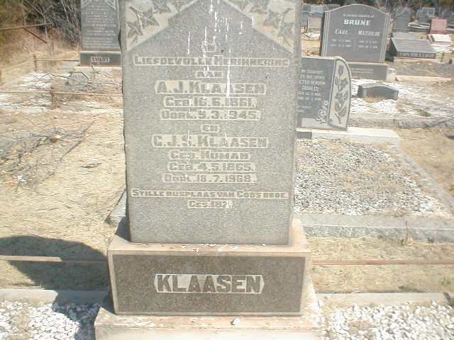 KLAASEN A J 1861-1945 &amp; C J S HUMAN 1865-1968