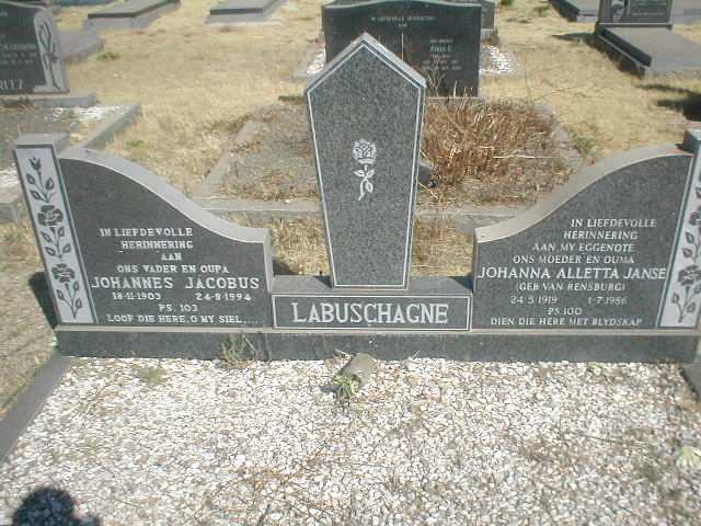 LABUSCHAGNE Johannes Jacobus 1903-1994 &amp; Johanna Alletta Janse VAN RENSBURG 1919-1986