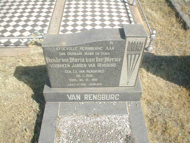MERWE Hendrina Maria, van der, formerly JANSEN VAN RENSBURG, nee J. VAN RENSBURG 1908-1981