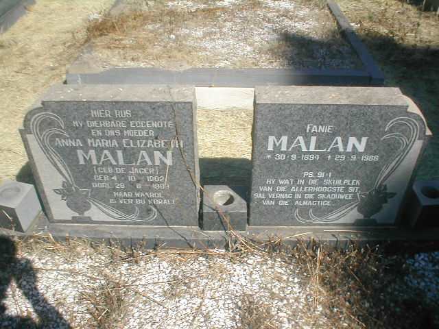 MALAN Fanie 1894-1986 &amp; Anna Maria Elizabeth DE JAGER 1902-1989