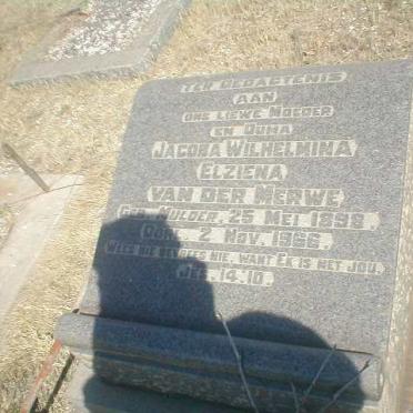 MERWE Jacoba Wilhelmina Elziena, van der, nee MULDER 1898 -1966