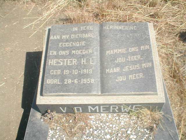 MERWE Hester H L, van der 1919-1958