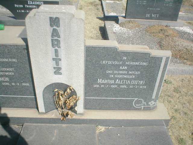 MARITZ Martha Aletta geb. STEYN 1902-1978