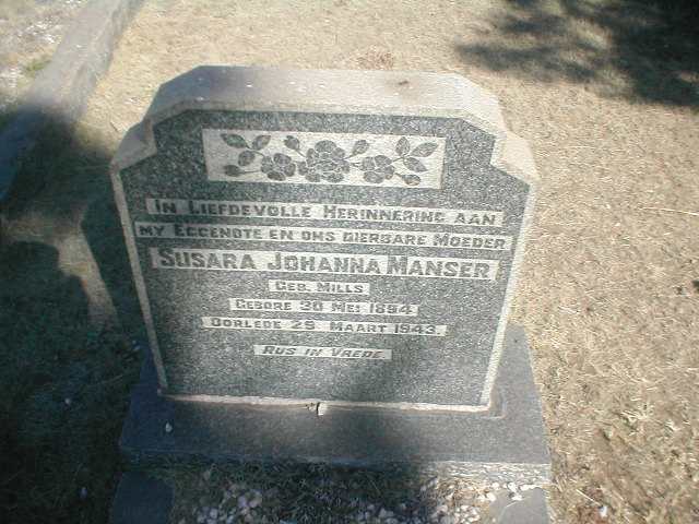 MANSER Susara Johanna nee MILLS 1894-1943