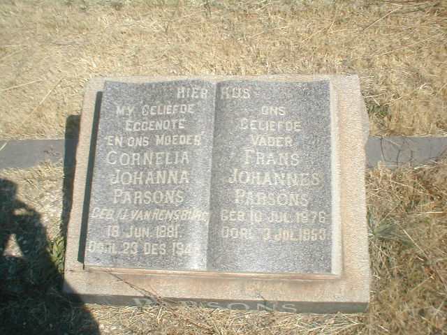PARSONS Frans Johannes 1876-1953 &amp; Cornelia Johanna J. VAN RENSBURG 1881-19