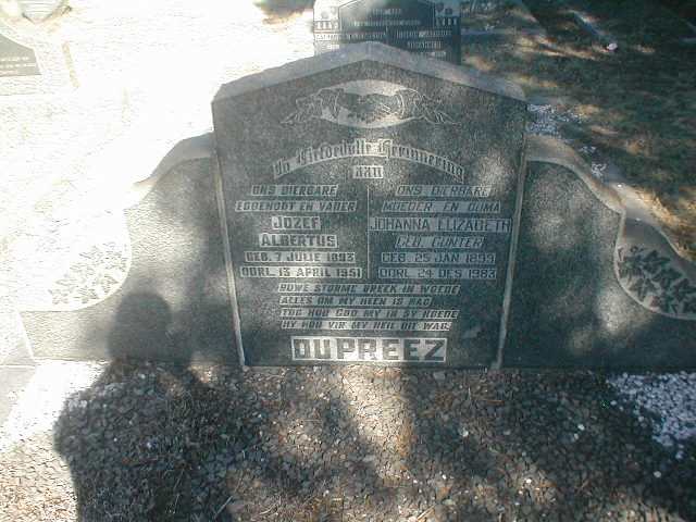 PREEZ Josef Albertus, du 1893-1951 &amp; Johannes Elizabeth GUNTER 1899-1893