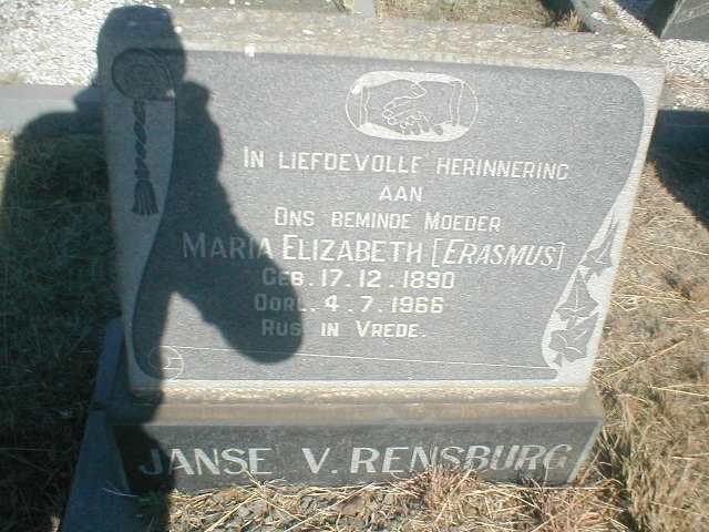 RENSBURG Maria Elizabeth, Janse van, geb. ERASMUS 1890-1966