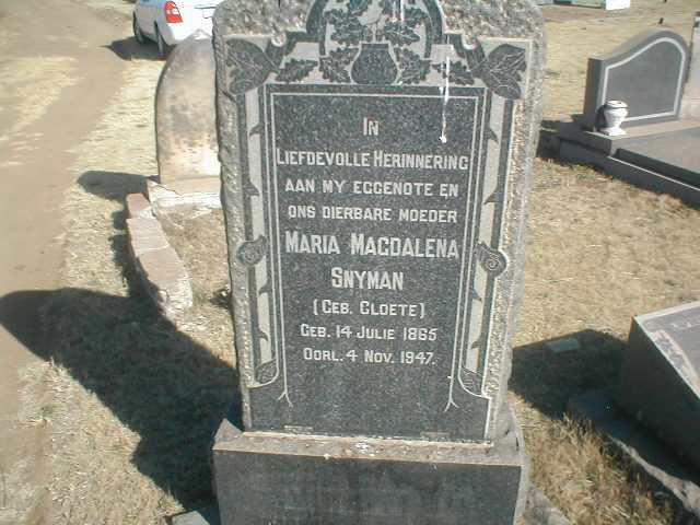 SNYMAN Maria Magdalena nee CLOETE 1865-1947