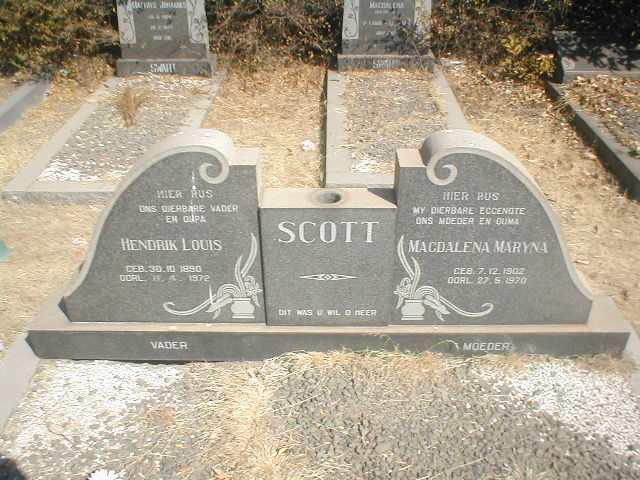 SCOTT Hendrik Louis 1890-1972 &amp; Magdalena Maryna 1902-1970