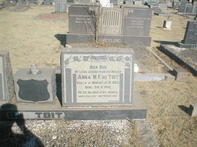 TOIT Anna M.F., du, nee V.D. MERWE 1883-1952