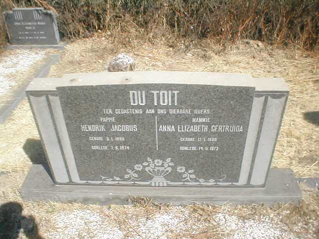 TOIT Hendrik Jacobus, du 1899-1974 &amp; Anna Elizabeth Gertruida 1899-1973